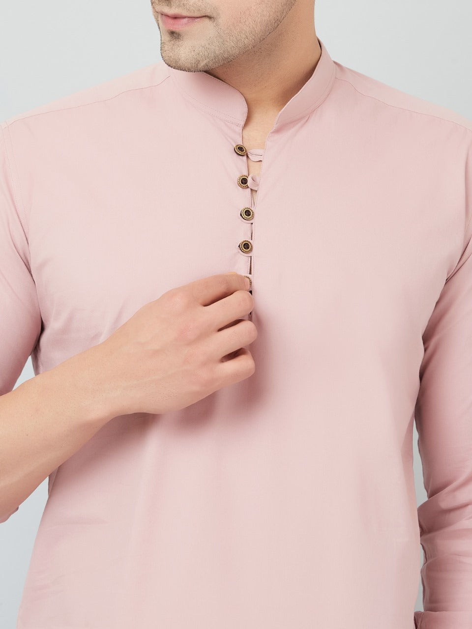 Louis Monarch Men Solid Peach Pure Cotton Straight Short Kurta